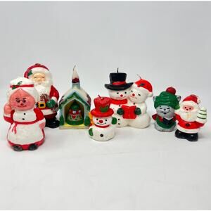 Vintage 80s Christmas Candle Figures Santa Mrs Claus Snowman Collection of 7